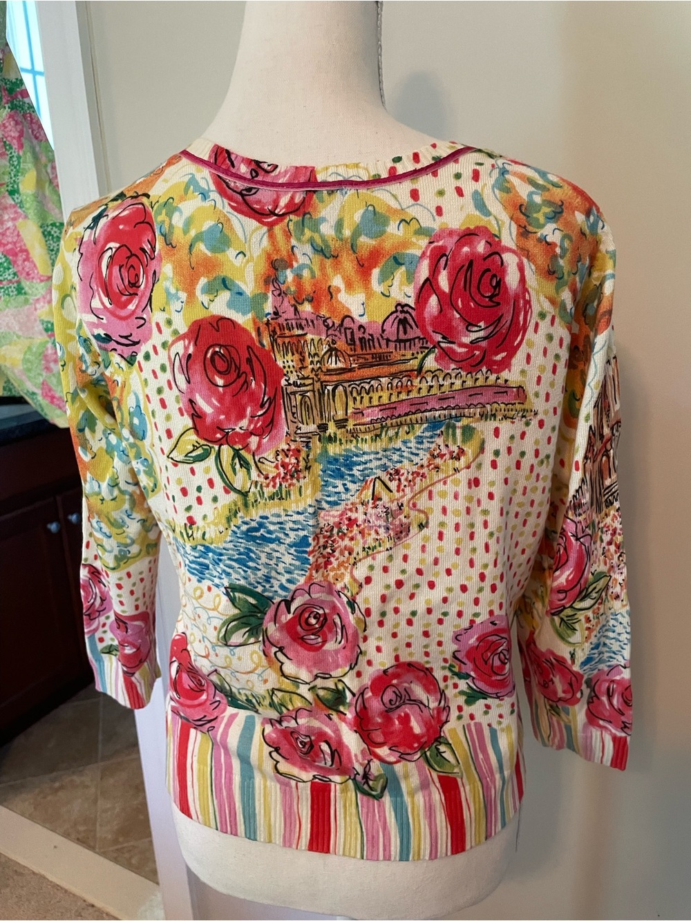 Anthropology Button up Sweater with Ribbon detail, Artsy, size L - Picture 4 of 11